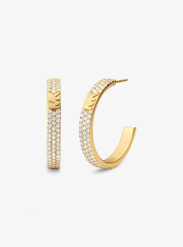 Damske Nausnice Michael Kors 14K Gold-Plated Sterling Silver Pavé Logo Hoop Zlate - Šperky Michael Kors Akcia | GAUPC-4503